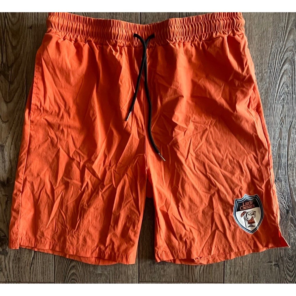 Little Caesars Pizza Mens Orange Swim Trunks Shorts Large Zipper Pocket Logo